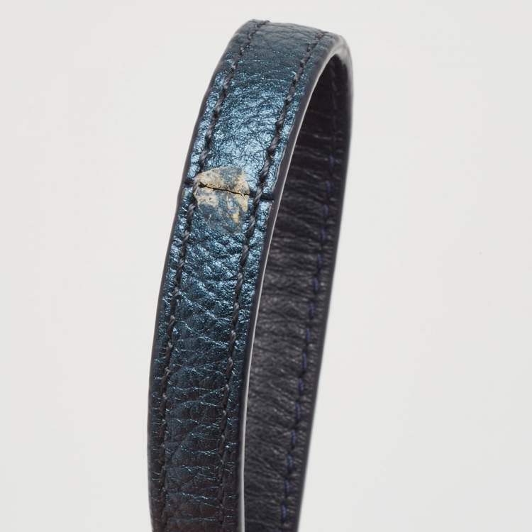 Pre Owned Coach Metallic Blue Leather Studded Double Zip Crossbody Bag
