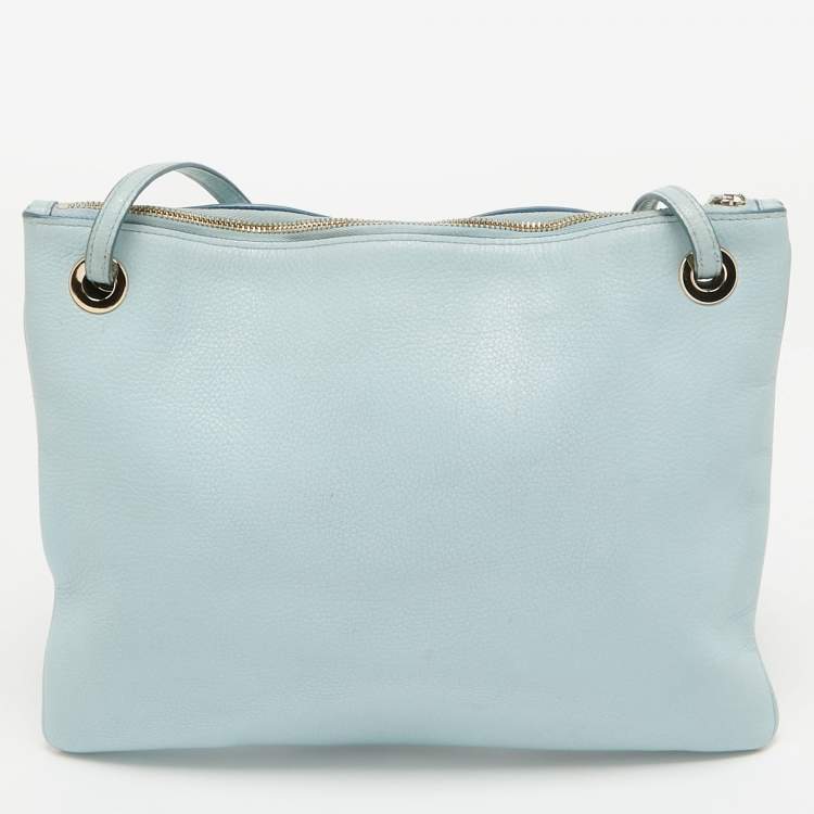 Pre Owned Coach Blue Leather Zip Chain Crossbody Bag