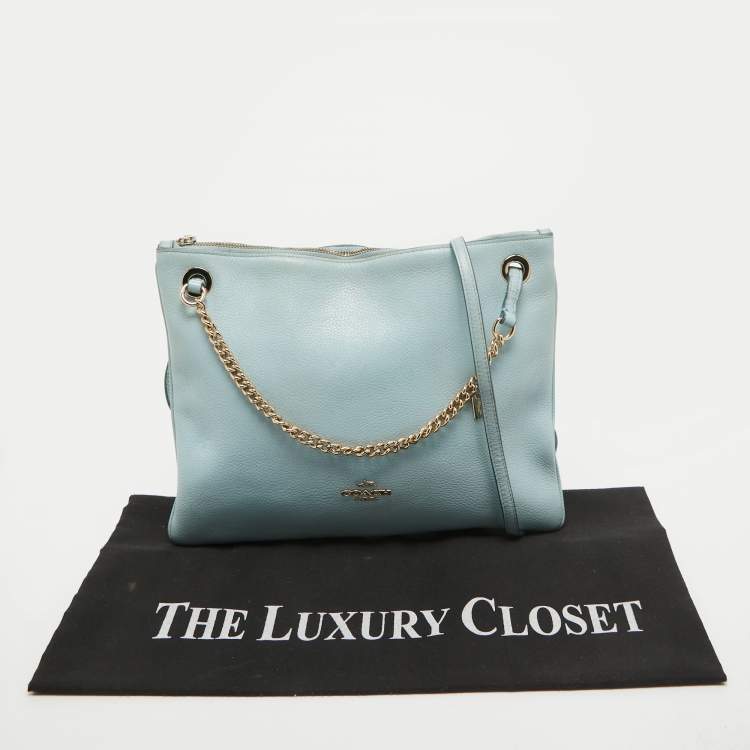 Pre Owned Coach Blue Leather Zip Chain Crossbody Bag