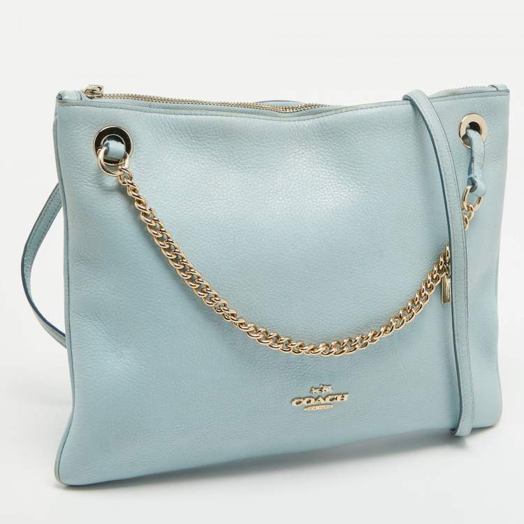 Pre Owned Coach Blue Leather Zip Chain Crossbody Bag