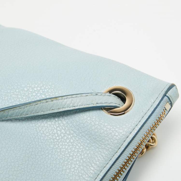 Pre Owned Coach Blue Leather Zip Chain Crossbody Bag