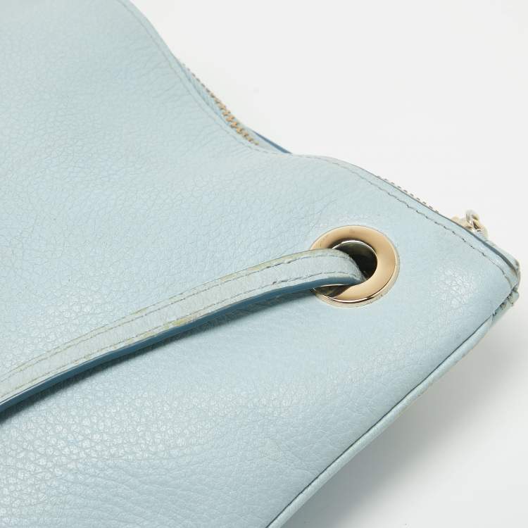 Pre Owned Coach Blue Leather Zip Chain Crossbody Bag