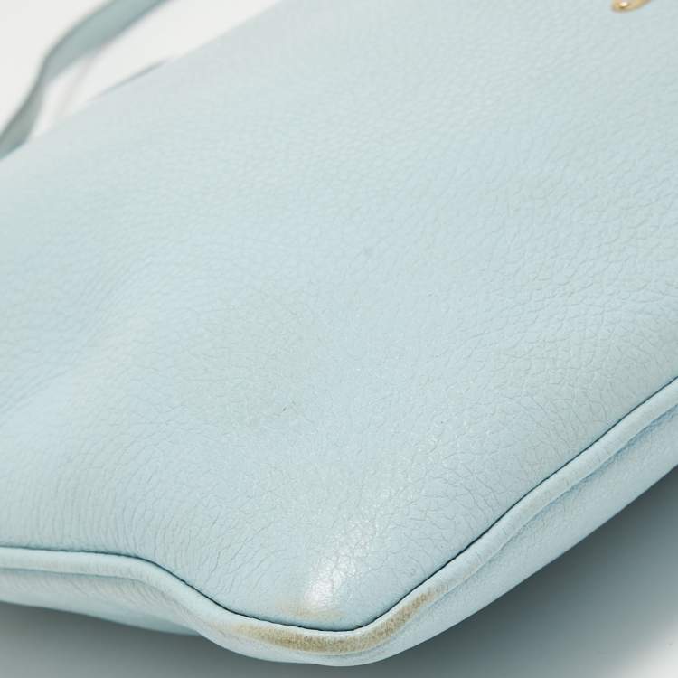 Pre Owned Coach Blue Leather Zip Chain Crossbody Bag