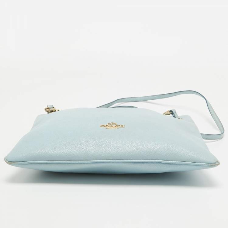 Pre Owned Coach Blue Leather Zip Chain Crossbody Bag