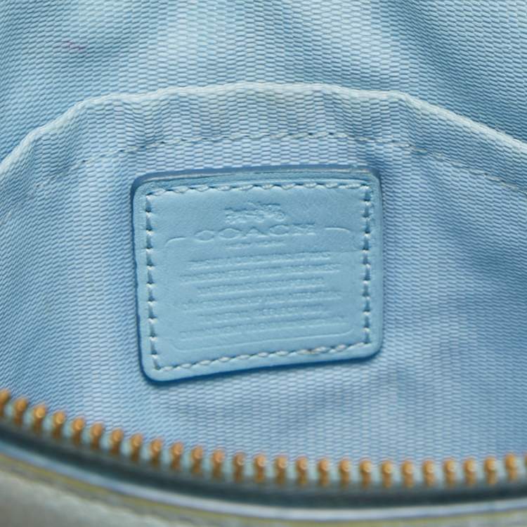 Pre Owned Coach Blue Leather Zip Chain Crossbody Bag