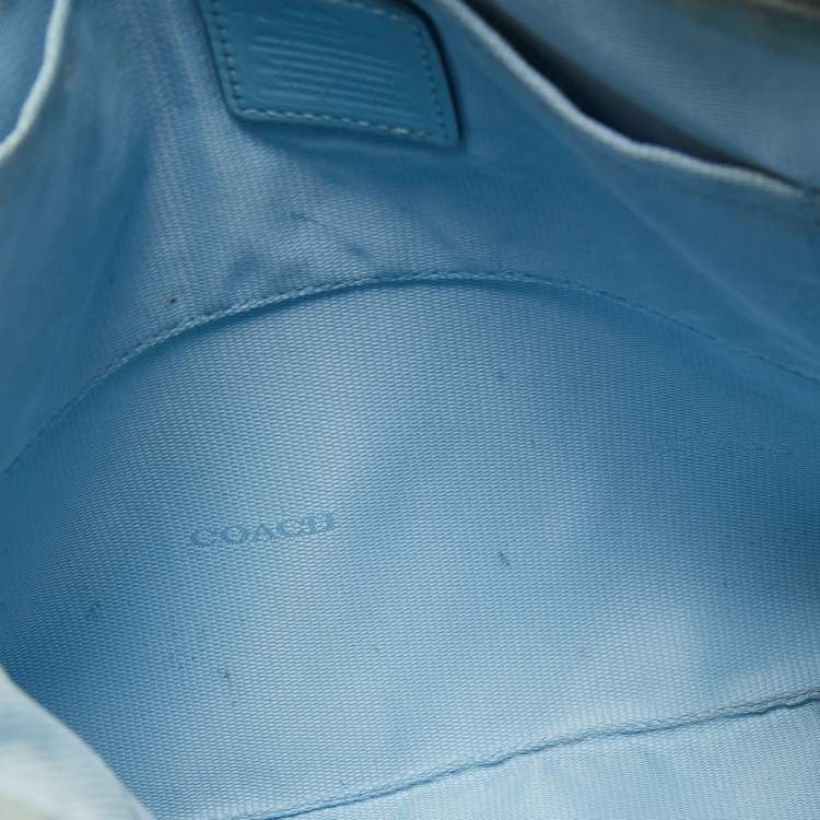 Pre Owned Coach Blue Leather Zip Chain Crossbody Bag