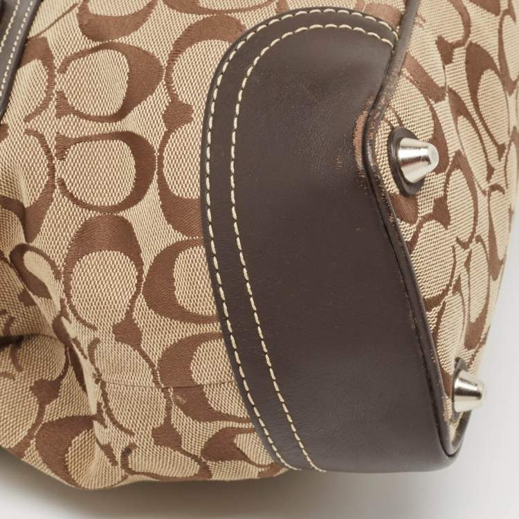 Pre Owned Coach Dark Brown/Beige Signature Canvas and Leather Hampton Tote