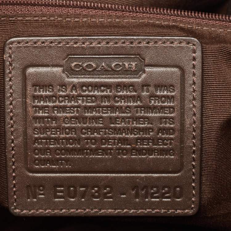 Pre Owned Coach Dark Brown/Beige Signature Canvas and Leather Hampton Tote