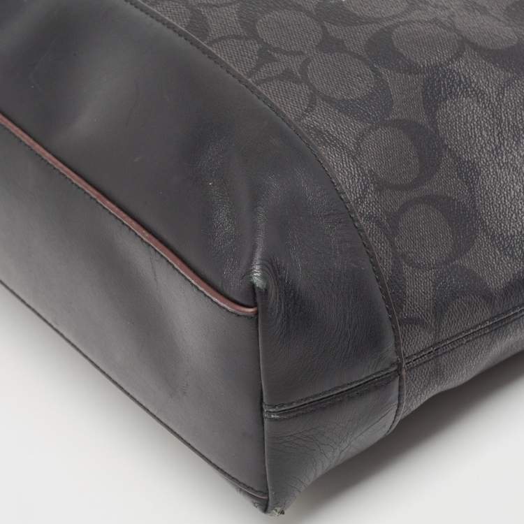 Pre Owned Coach Black Signature Coated Canvas and Leather Hamilton Briefcase Bag