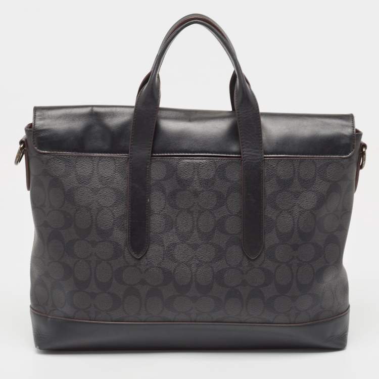 Pre Owned Coach Black Signature Coated Canvas and Leather Hamilton Briefcase Bag
