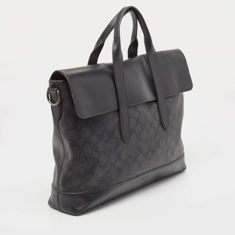 Pre Owned Coach Black Signature Coated Canvas and Leather Hamilton Briefcase Bag
