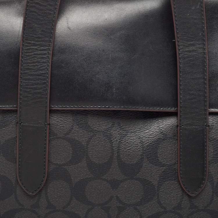 Pre Owned Coach Black Signature Coated Canvas and Leather Hamilton Briefcase Bag