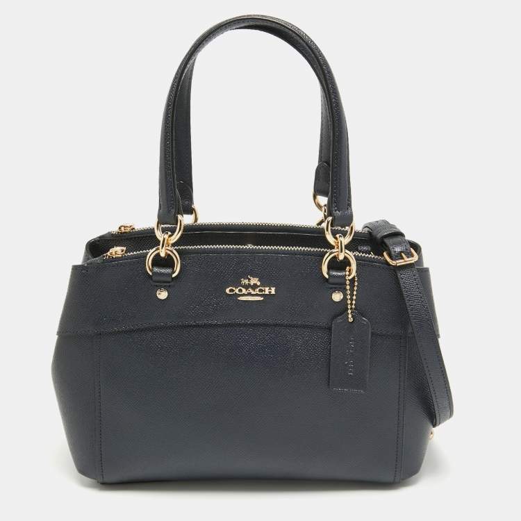 Pre Owned Coach Navy Blue Leather Mini Brooke Carryall Satchel