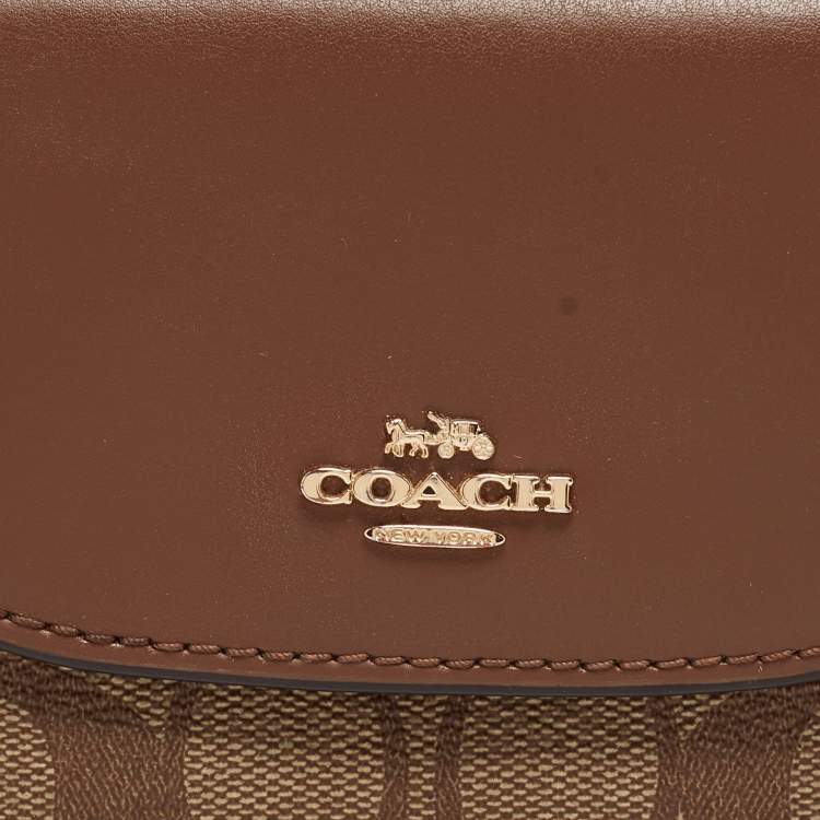 Pre Owned Coach Beige/Brown Signature Coated Canvas and Leather Trifold Wallet