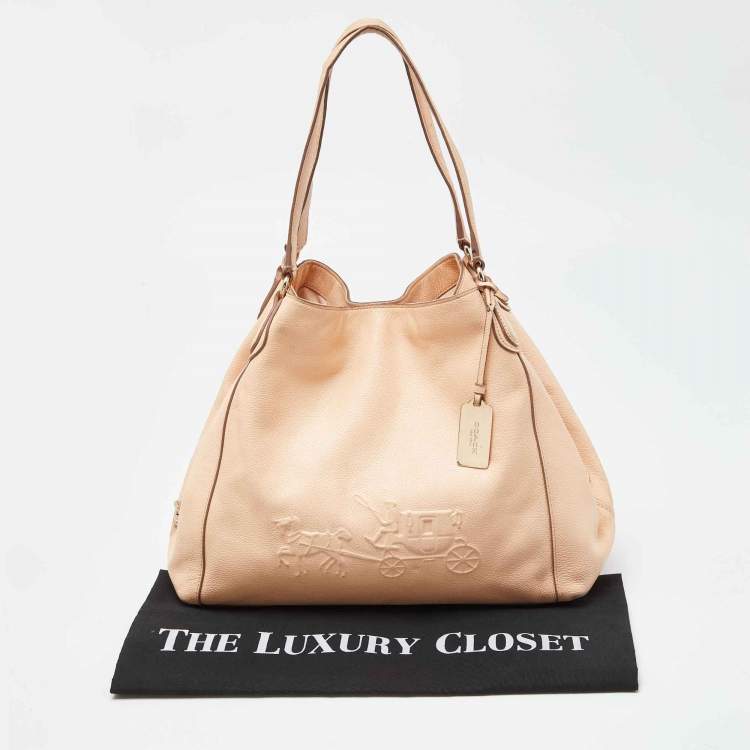 Pre Owned Coach Peach Leather Horse Carriage Edie Shoulder Bag