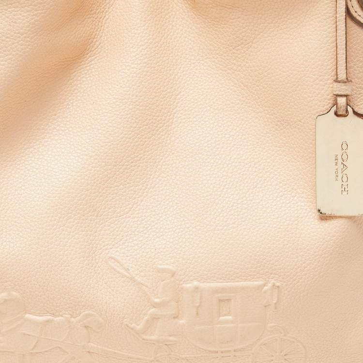 Pre Owned Coach Peach Leather Horse Carriage Edie Shoulder Bag