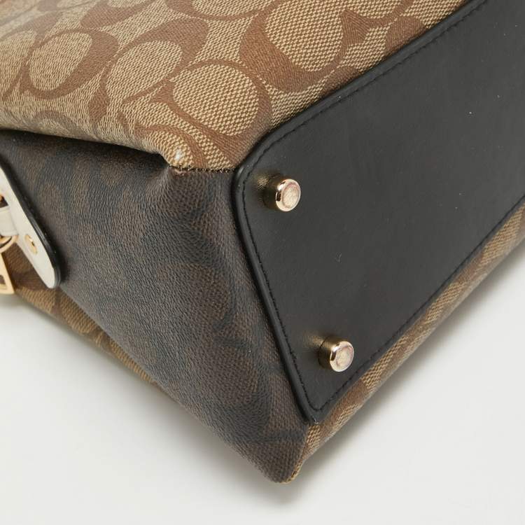 Pre Owned Coach Black/Beige Signature Coated Canvas and Leather Lillie Satchel