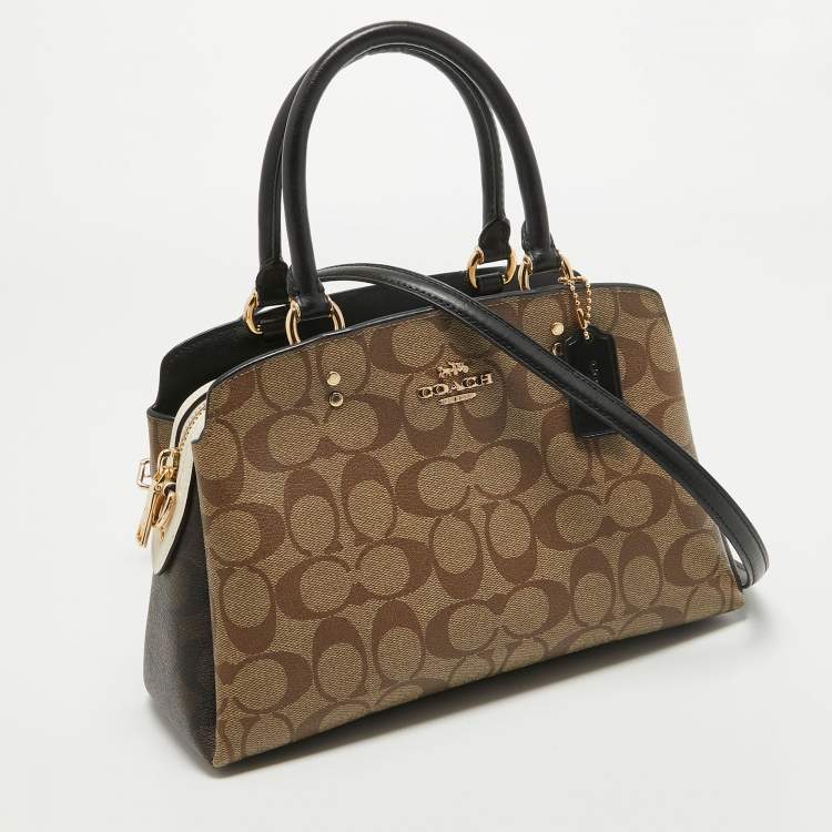 Pre Owned Coach Black/Beige Signature Coated Canvas and Leather Lillie Satchel