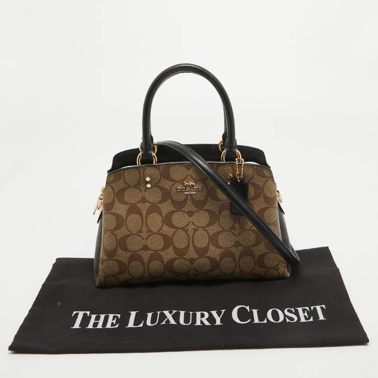 Pre Owned Coach Black/Beige Signature Coated Canvas and Leather Lillie Satchel