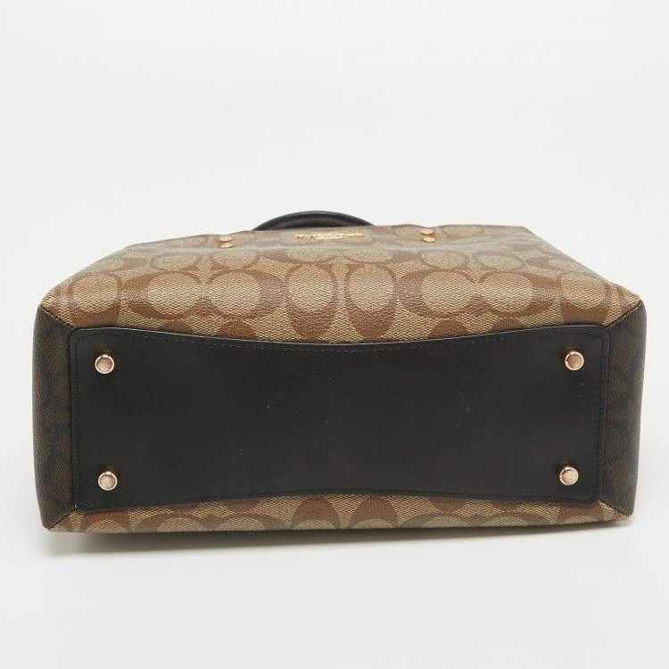 Pre Owned Coach Black/Beige Signature Coated Canvas and Leather Lillie Satchel