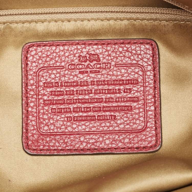 Pre Owned Coach Beige/Burgundy Signature Canvas and Leather Carrie Tote