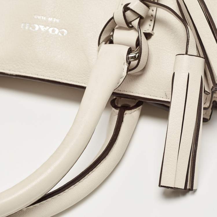 Pre Owned Coach Off White Leather Legacy Tassel Tote