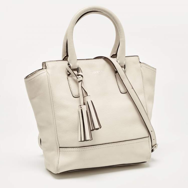Pre Owned Coach Off White Leather Legacy Tassel Tote