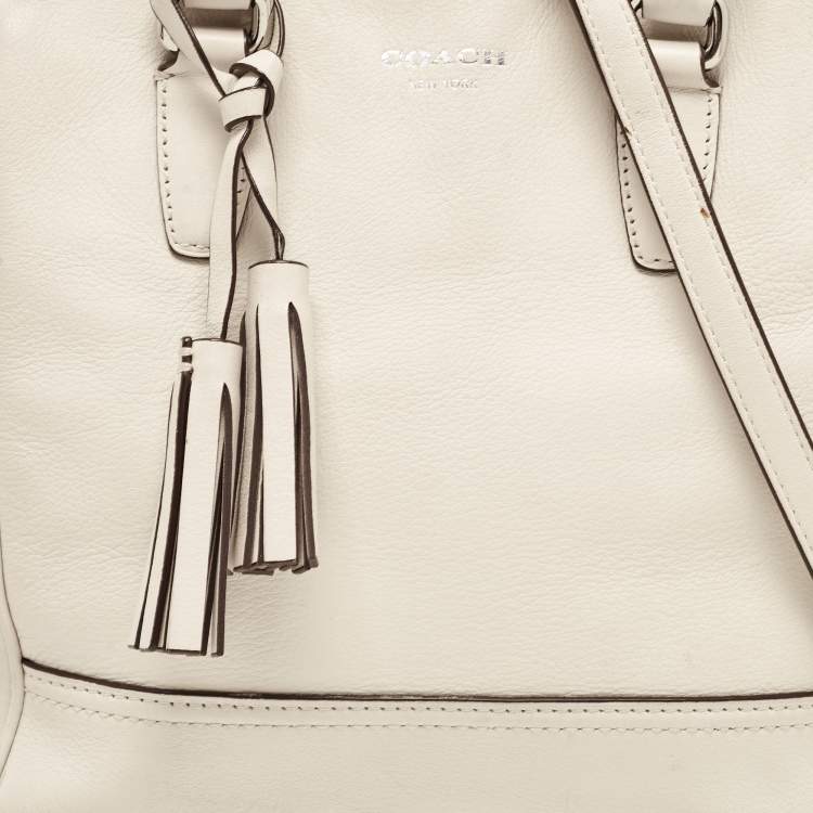 Pre Owned Coach Off White Leather Legacy Tassel Tote