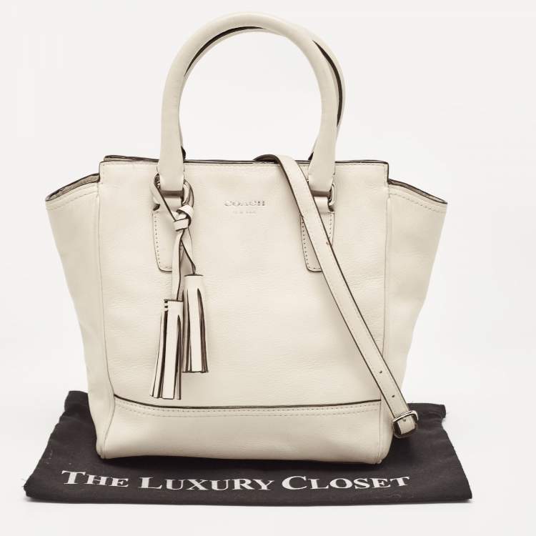 Pre Owned Coach Off White Leather Legacy Tassel Tote