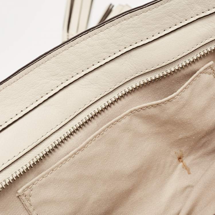 Pre Owned Coach Off White Leather Legacy Tassel Tote
