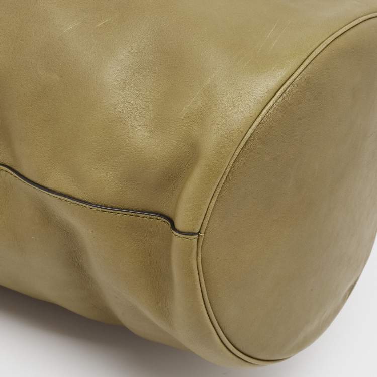 Pre Owned Coach Olive Green Leather Bleecker Bucket Bag