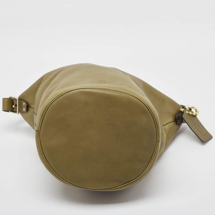 Pre Owned Coach Olive Green Leather Bleecker Bucket Bag
