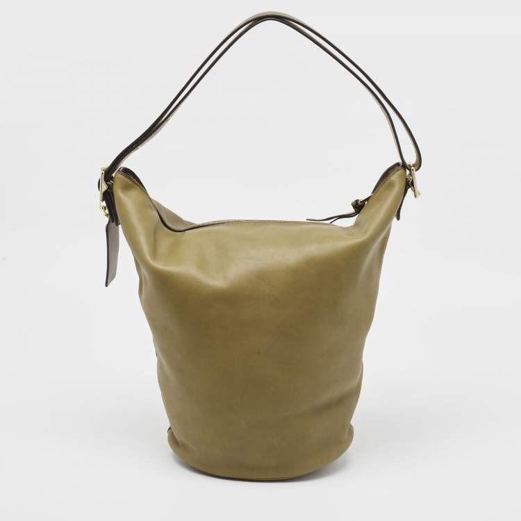 Pre Owned Coach Olive Green Leather Bleecker Bucket Bag