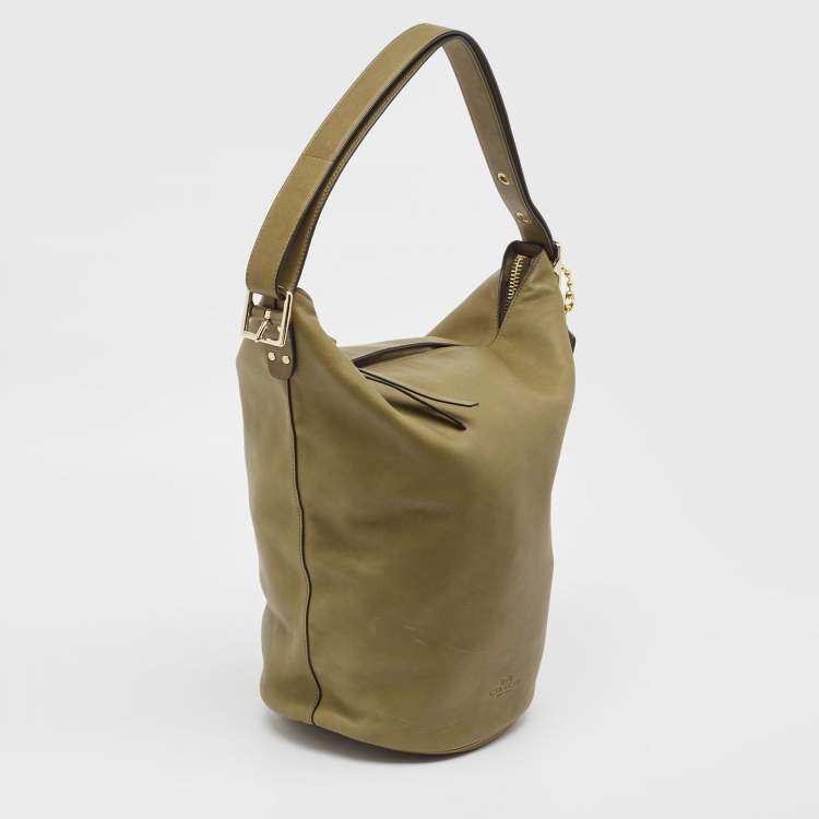 Pre Owned Coach Olive Green Leather Bleecker Bucket Bag