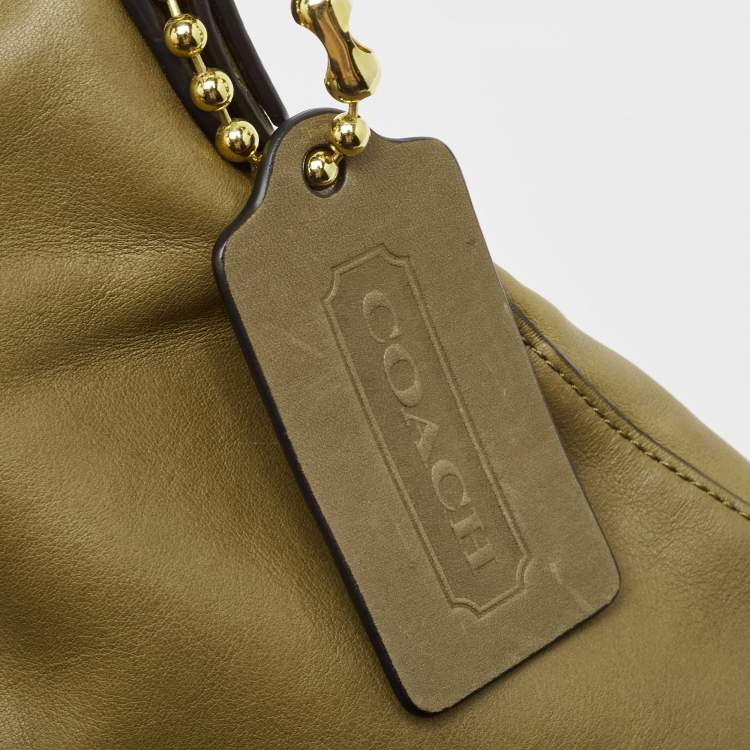 Pre Owned Coach Olive Green Leather Bleecker Bucket Bag