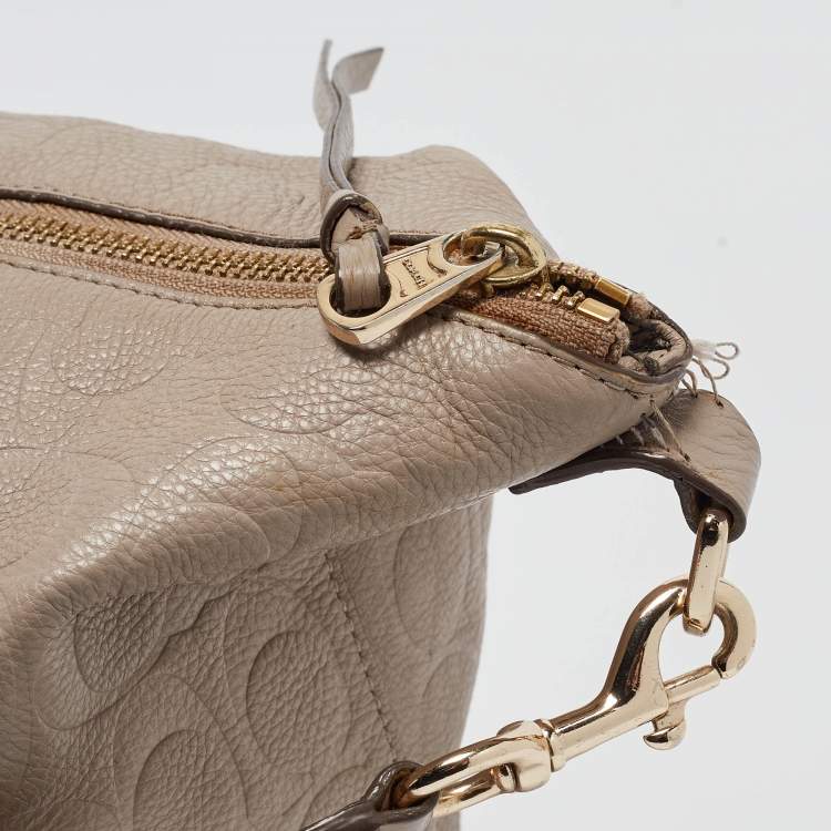 Pre Owned Coach Beige Signature Embossed Leather Bleecker Zip Tote