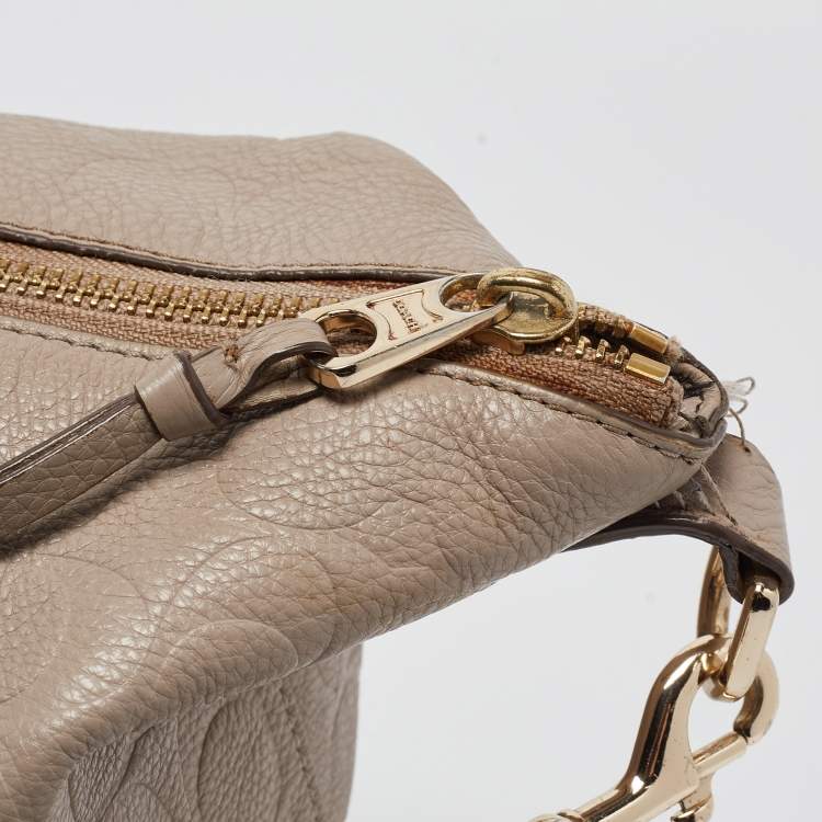 Pre Owned Coach Beige Signature Embossed Leather Bleecker Zip Tote
