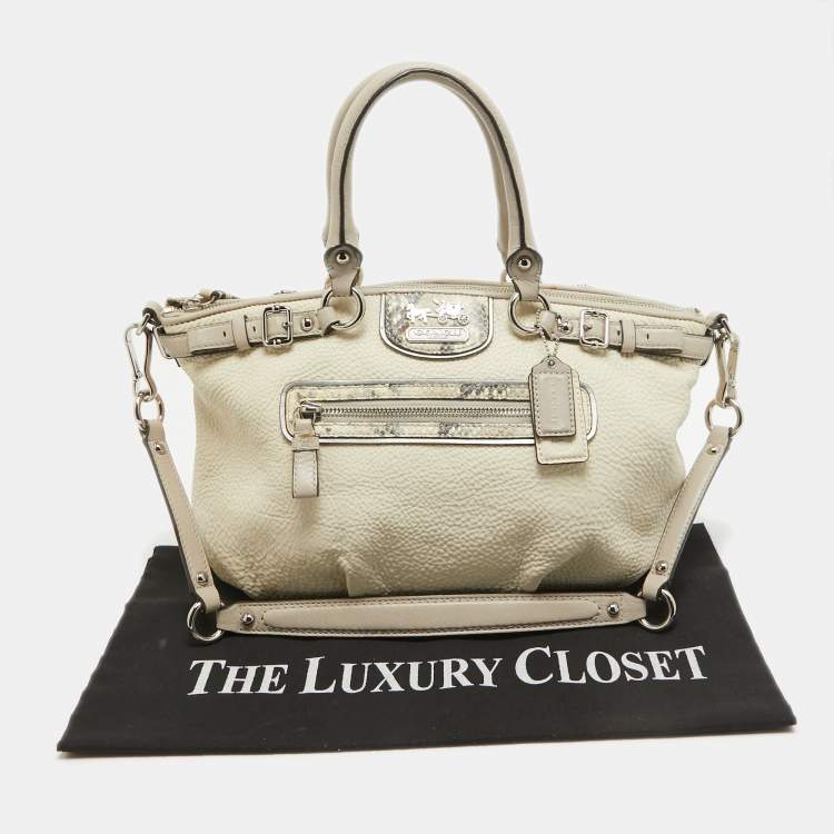 Pre Owned Coach Light Grey Snake Embossed and Leather Sophia Madison Satchel