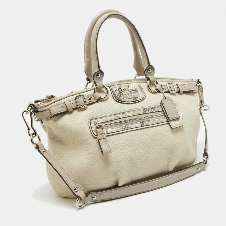 Pre Owned Coach Light Grey Snake Embossed and Leather Sophia Madison Satchel