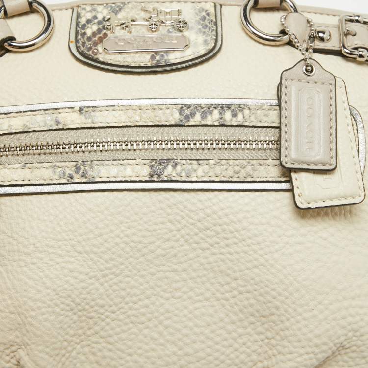 Pre Owned Coach Light Grey Snake Embossed and Leather Sophia Madison Satchel