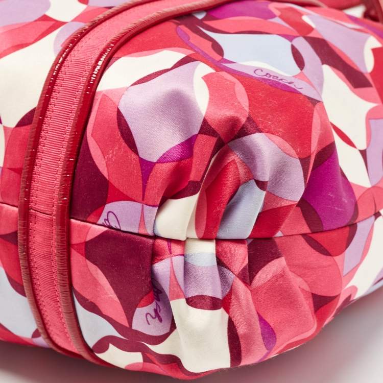 Pre Owned Coach Pink Signature Satin and Patent Leather Tote