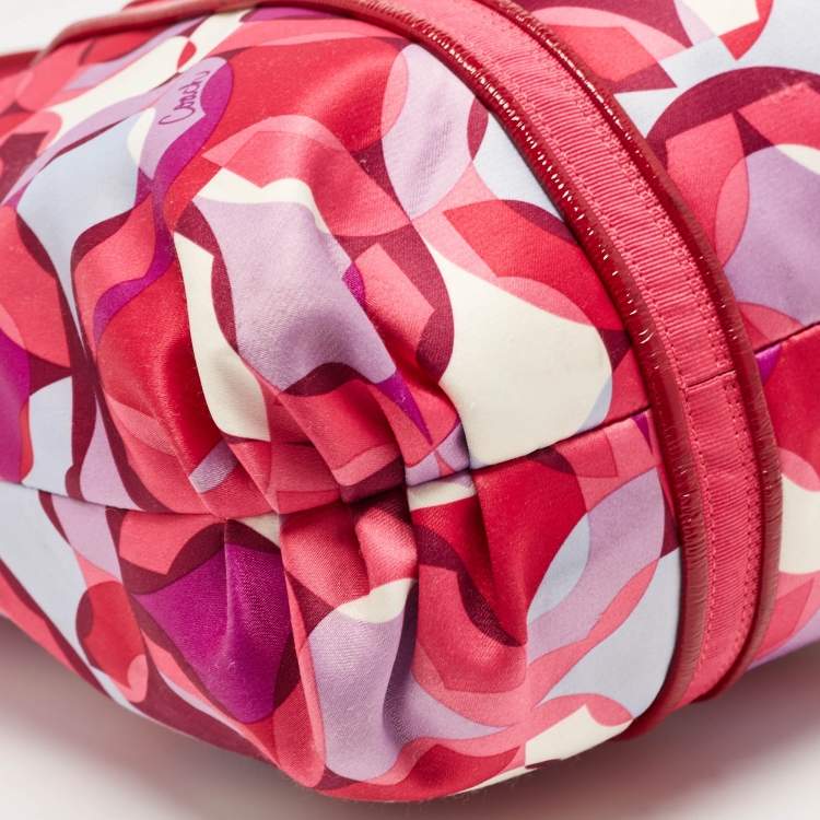 Pre Owned Coach Pink Signature Satin and Patent Leather Tote