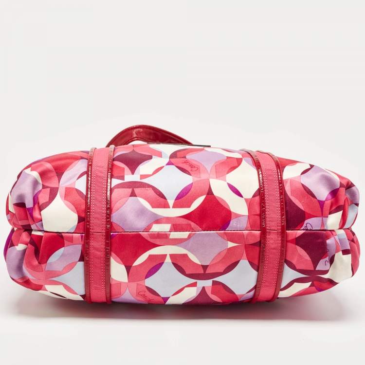 Pre Owned Coach Pink Signature Satin and Patent Leather Tote
