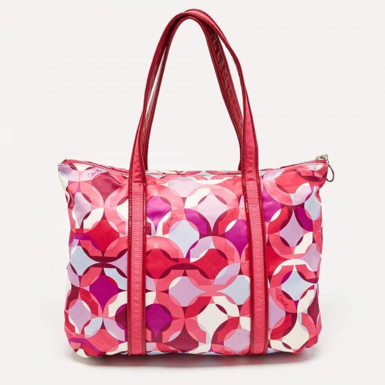 Pre Owned Coach Pink Signature Satin and Patent Leather Tote