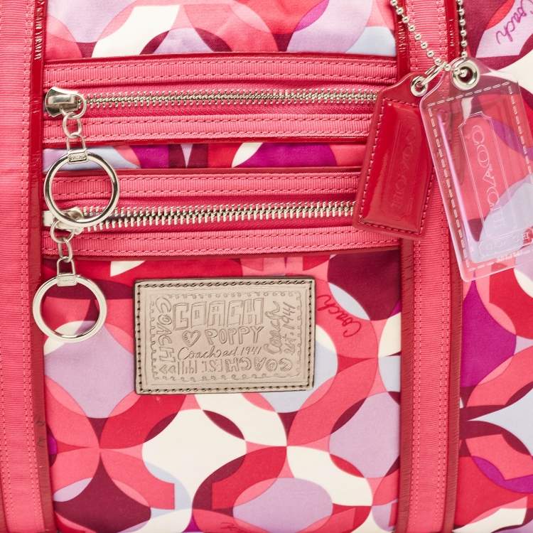 Pre Owned Coach Pink Signature Satin and Patent Leather Tote