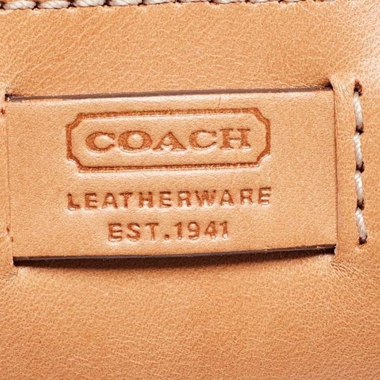 Pre Owned Coach Red/Beige Signature Canvas and Leather Pochette Bag