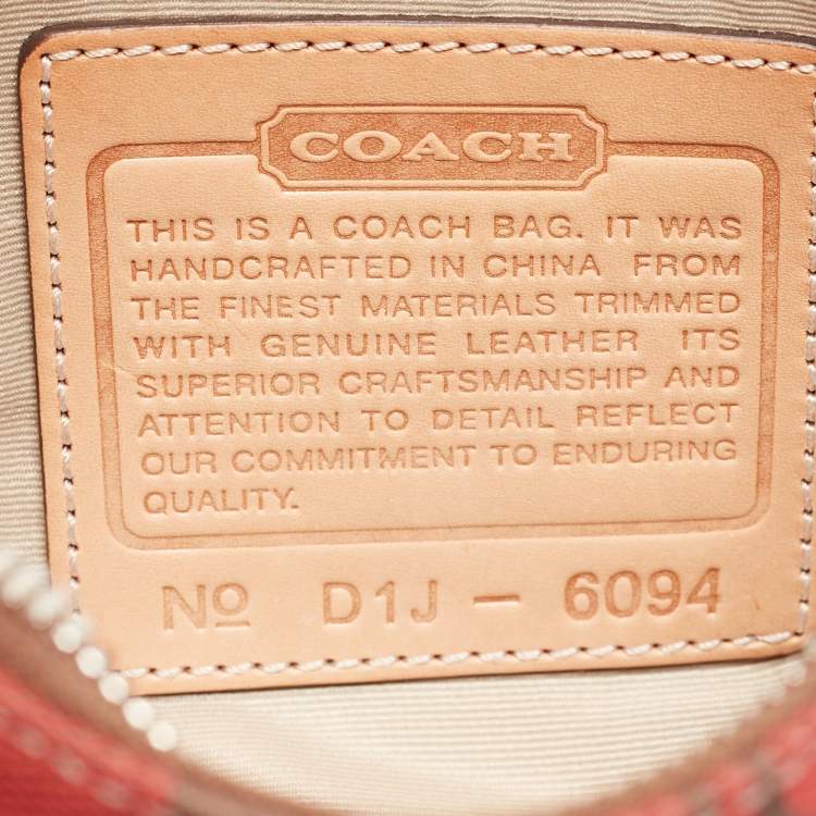 Pre Owned Coach Red/Beige Signature Canvas and Leather Pochette Bag