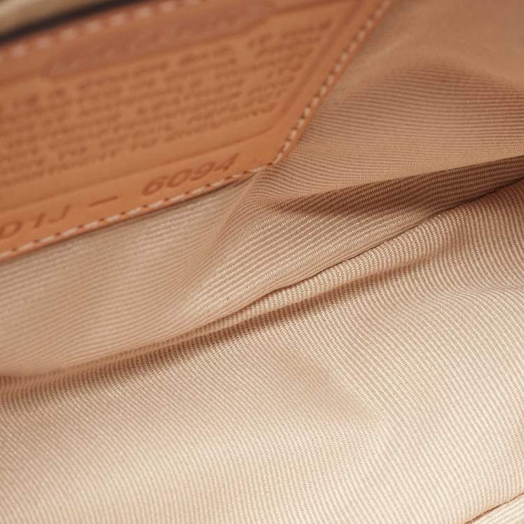 Pre Owned Coach Red/Beige Signature Canvas and Leather Pochette Bag