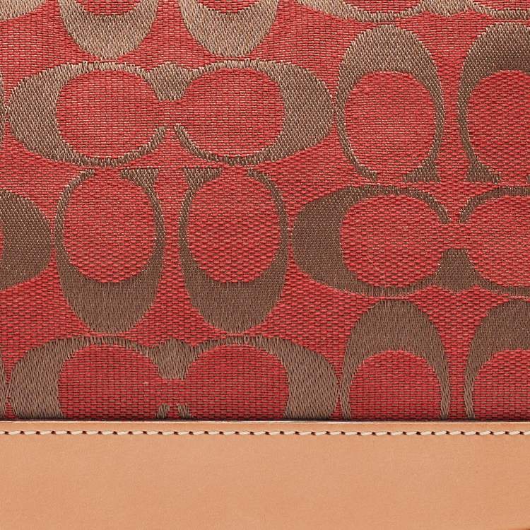 Pre Owned Coach Red/Beige Signature Canvas and Leather Pochette Bag