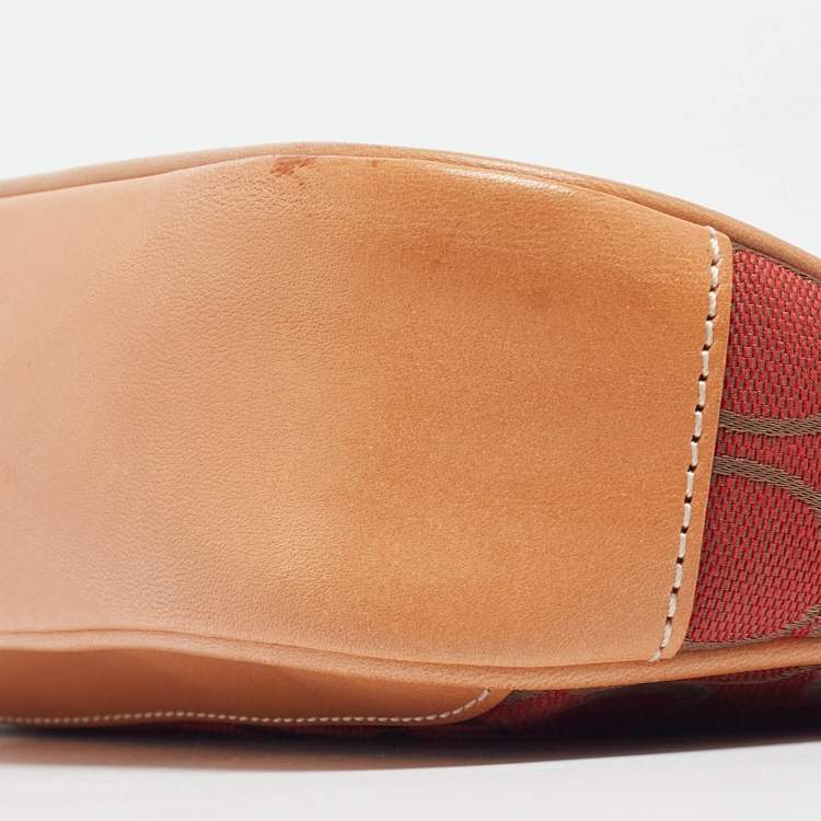 Pre Owned Coach Red/Beige Signature Canvas and Leather Pochette Bag